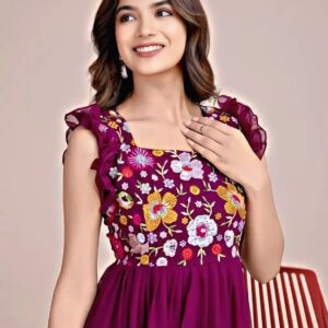 SINCERO Floral Embroidered Sequin Georgette Gown