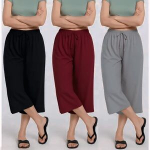 Women's Loose Fit 3/4 Capri Trousers (Black, Grey, Marrone) -Combo Pack of 3