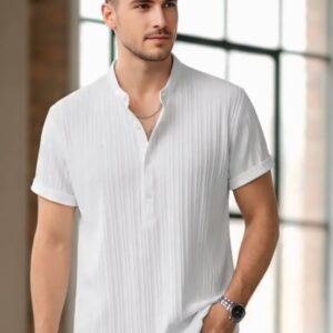 Woxen Men's Premium Ribbed Henley Neck Half Sleeve T-Shirt Stylish Casual Solid Color T Shirt for Boys & Men | Pack of 2  (White & Black)