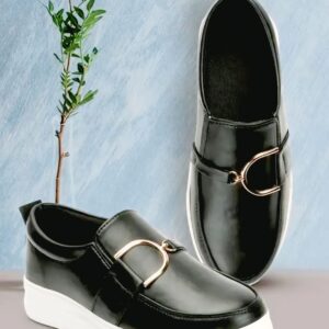 EVOLTAR Women Metal Buckle Synthetic Moccasin Loafer