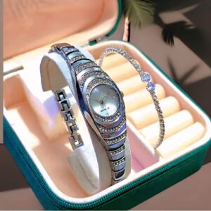 Ethnic Silver Bracelet Look Analog Watch for Girls