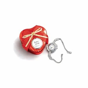 Women silver bracelet Analog watch with heart shape gift box..