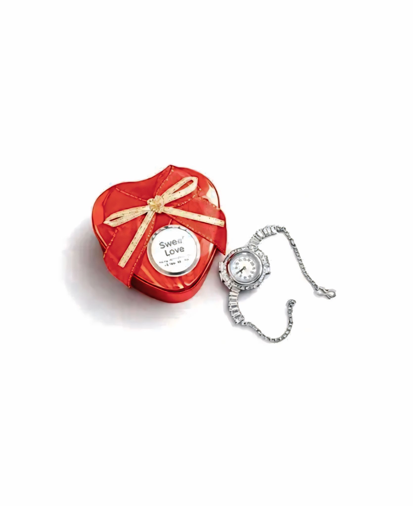 Women silver bracelet Analog watch with heart shape gift box..